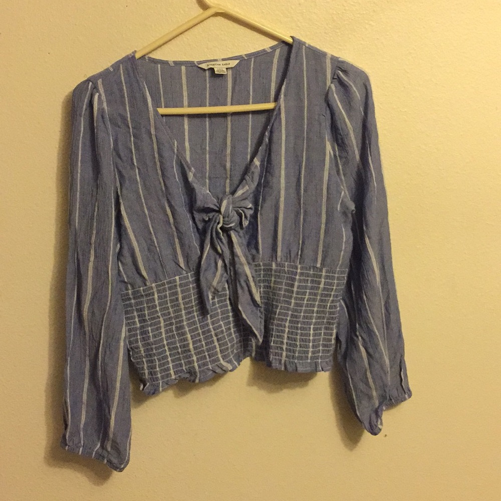 Blue and white striped blouse